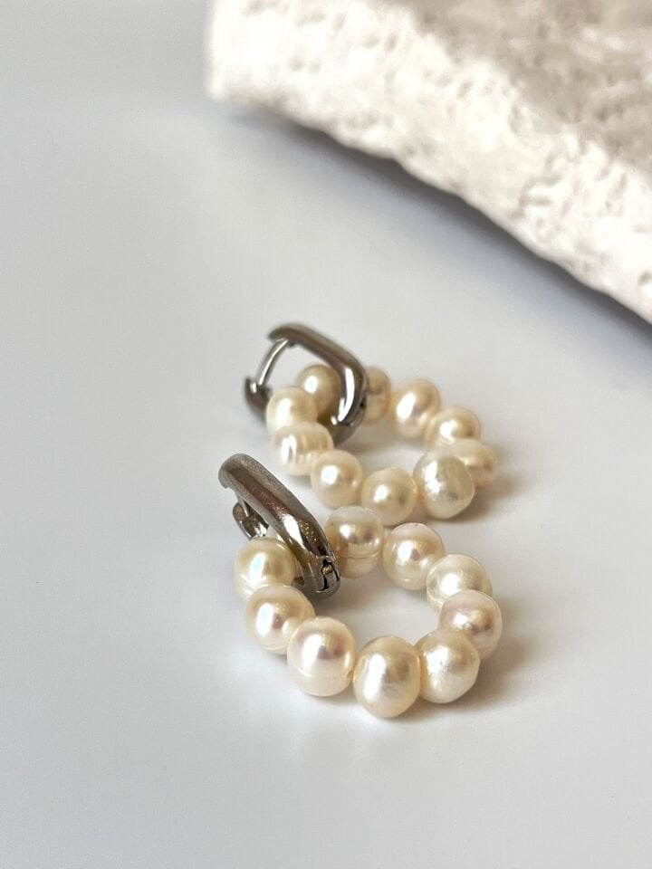 Rodyum Kaplama Gerçek İnci Küpe (Tasarım)