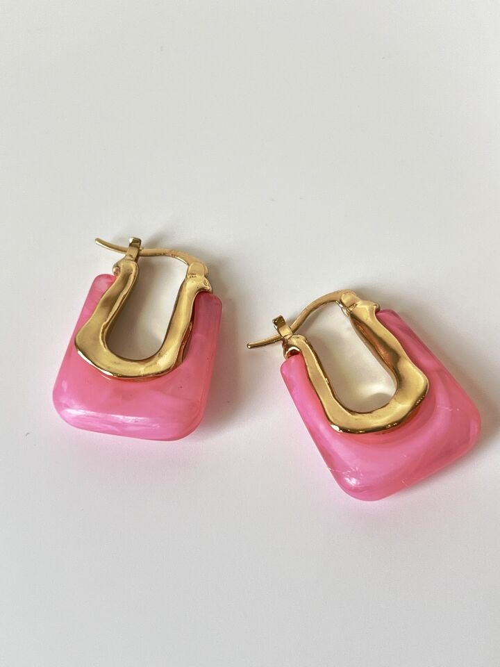 Mermer Görünümlü Pembe Küpe