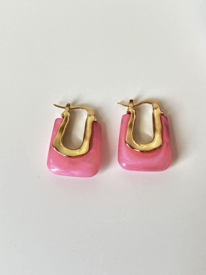 Mermer Görünümlü Pembe Küpe