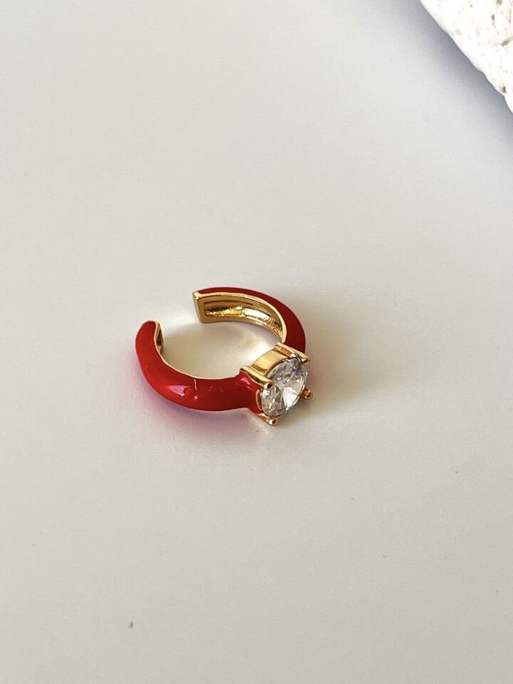 Zirkon Taşlı Kırmızı Kıkırdak Küpe