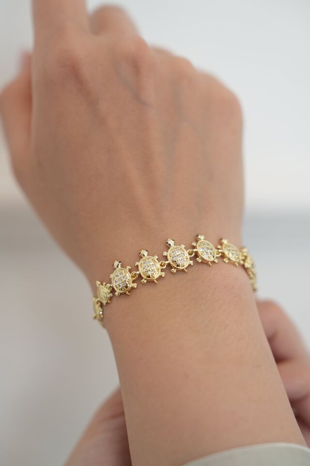 Kaplumbağa Model Gold Bileklik