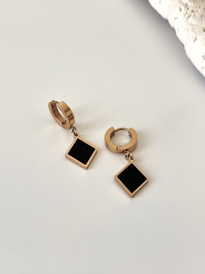 Zirkon Taşlı Çelik Rose Gold Küpe