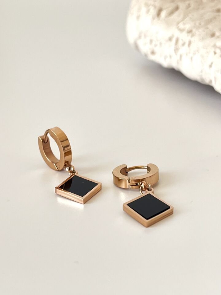 Zirkon Taşlı Çelik Rose Gold Küpe