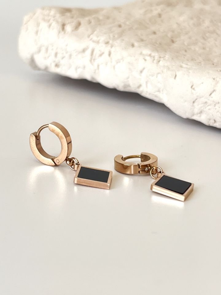 Zirkon Taşlı Çelik Rose Gold Küpe