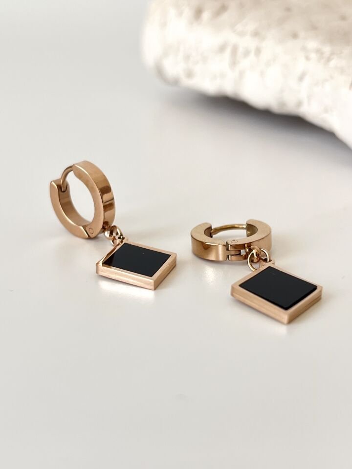 Zirkon Taşlı Çelik Rose Gold Küpe