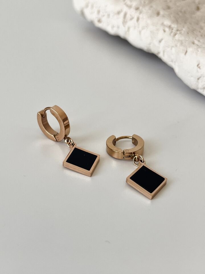 Zirkon Taşlı Çelik Rose Gold Küpe