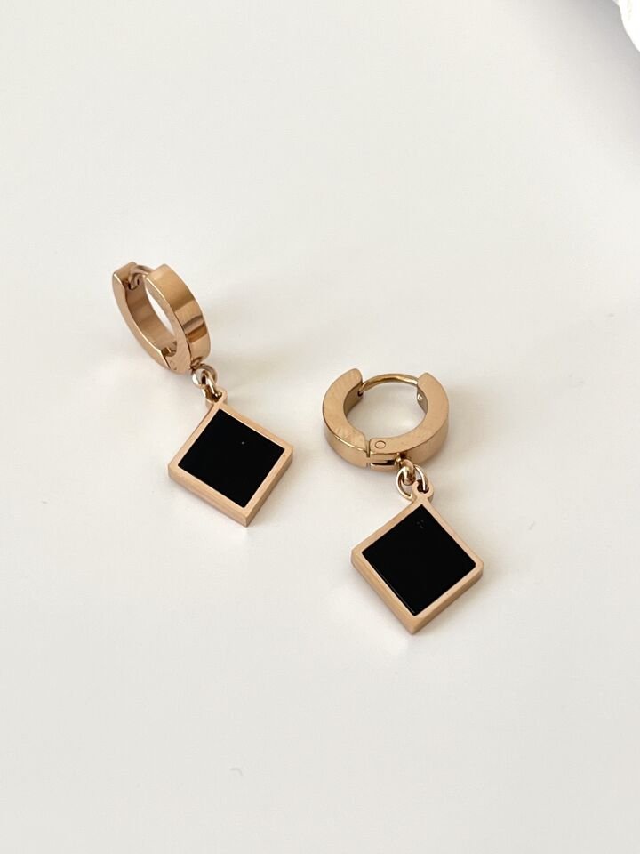 Zirkon Taşlı Çelik Rose Gold Küpe