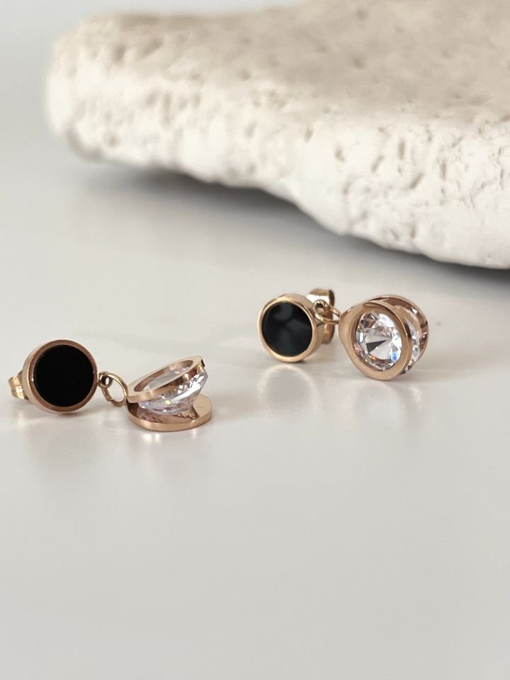 Zirkon Taşlı Çelik Rose Gold Küpe