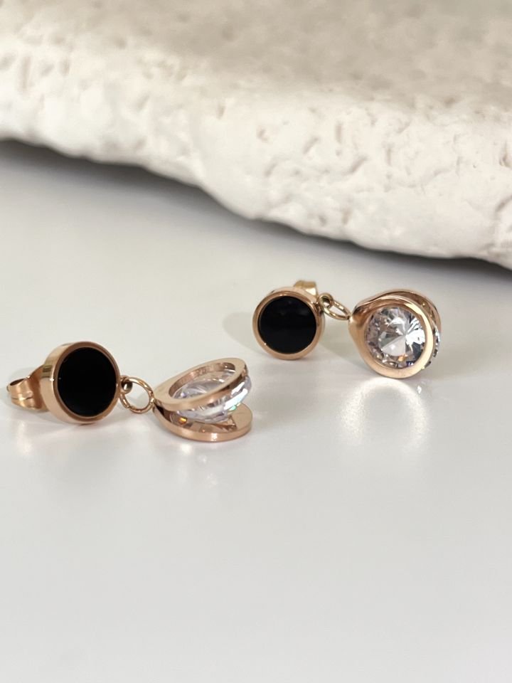 Zirkon Taşlı Çelik Rose Gold Küpe