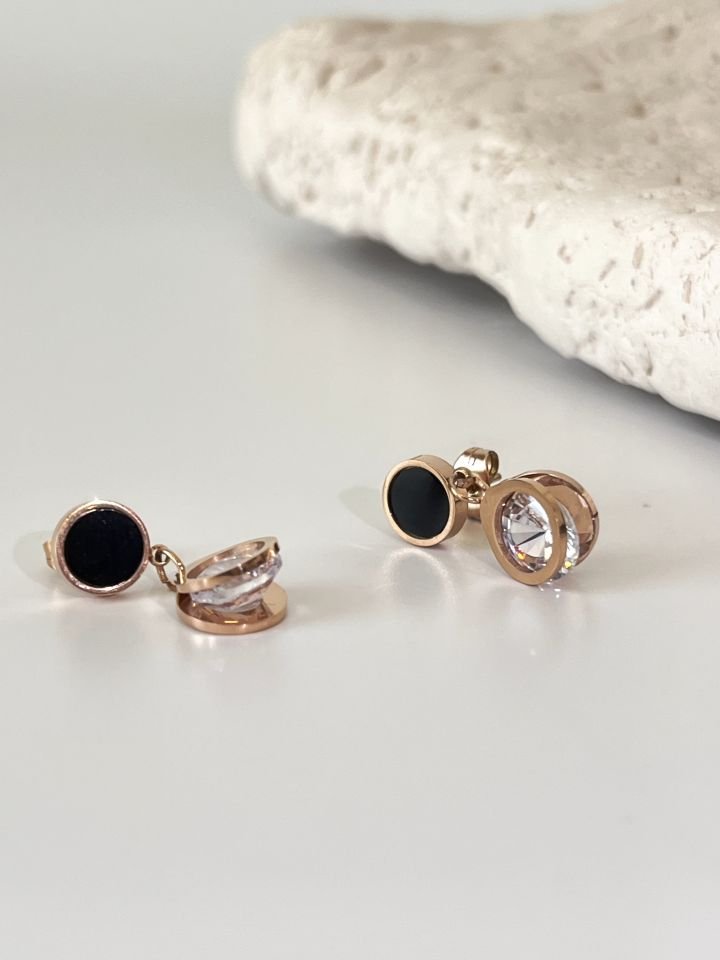 Zirkon Taşlı Çelik Rose Gold Küpe