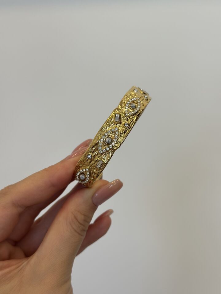 Çelik Açık Vintage Beyaz Taşlı Kelepçe