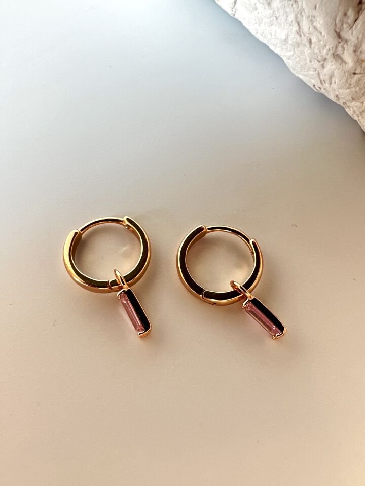 Pembe Zirkon Taşlı Vip Küpe ​​​​​​​