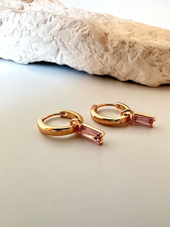 Pembe Zirkon Taşlı Vip Küpe ​​​​​​​