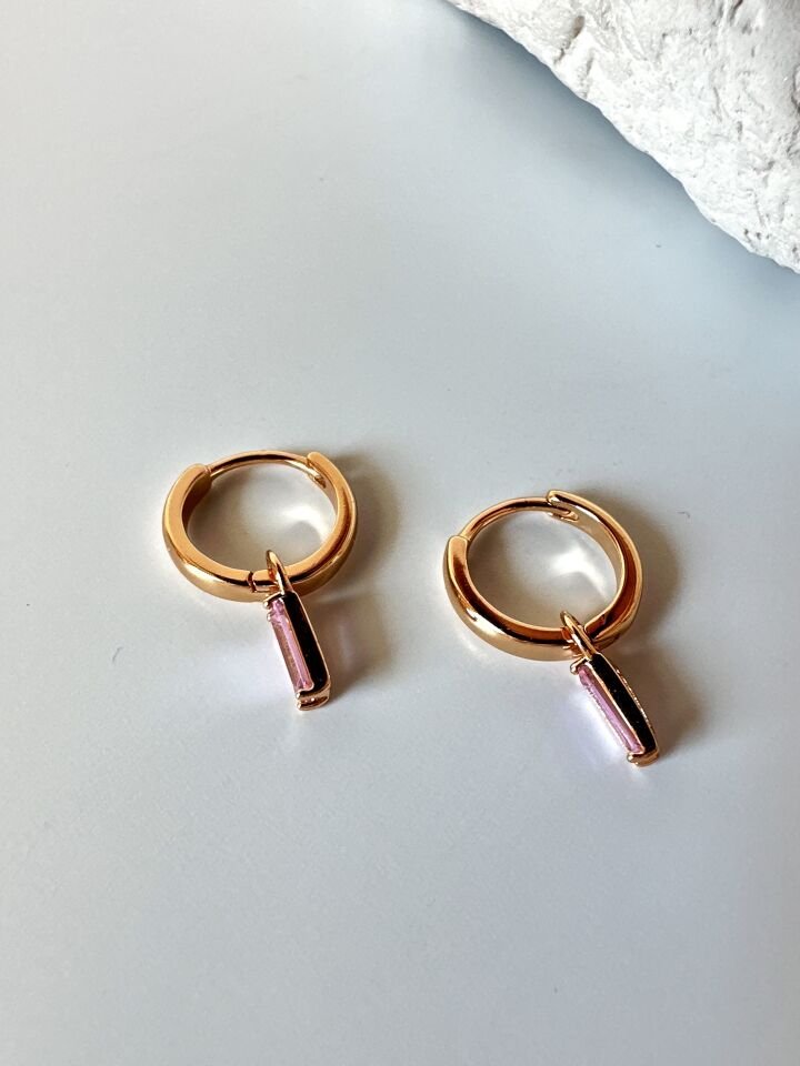 Pembe Zirkon Taşlı Vip Küpe ​​​​​​​