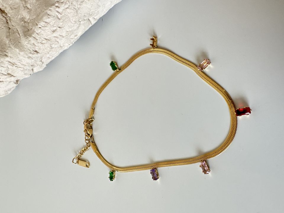 İtalyan Model Renkli Zirkon Taş Detaylı Çelik Halhal