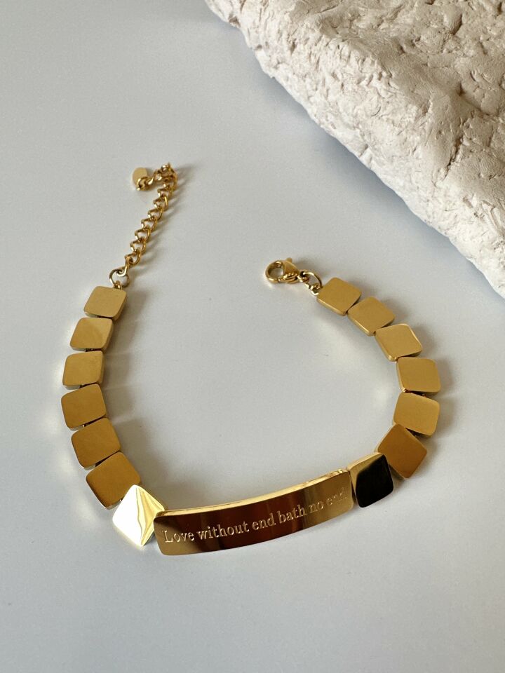 Plaka Model Gold Renkli Çelik Bileklik