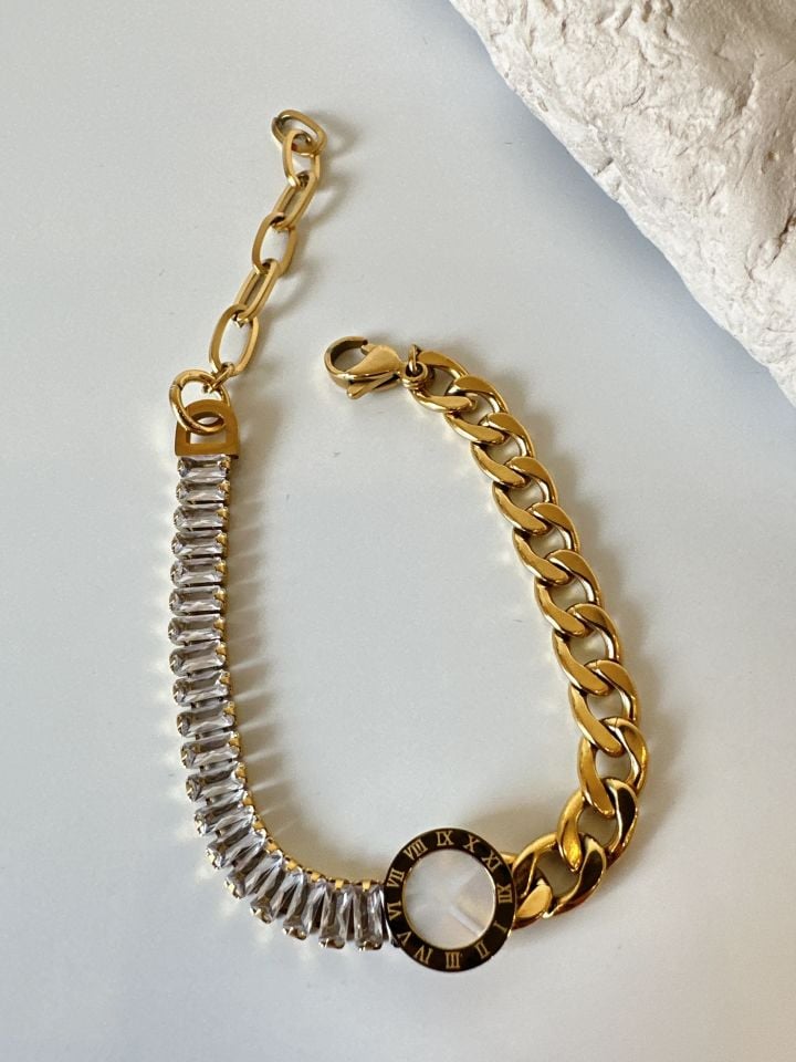 Su Yolu ve Zincir Birleşim Gold Çelik Bileklik