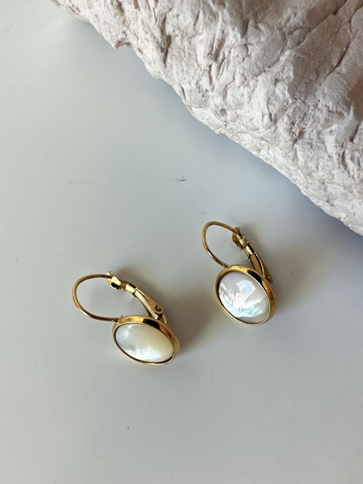 Sedefli Gold Çelik Küpe