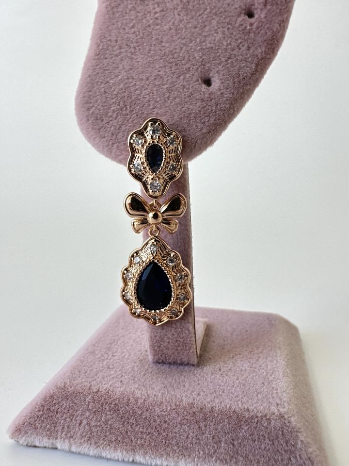 Lacivert Zirkon Taş Detaylı Vintage Prenses Küpe
