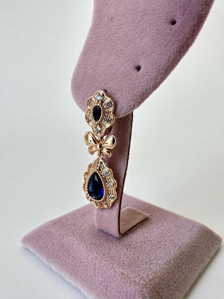 Lacivert Zirkon Taş Detaylı Vintage Prenses Küpe