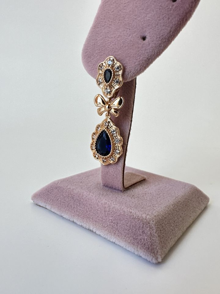 Lacivert Zirkon Taş Detaylı Vintage Prenses Küpe