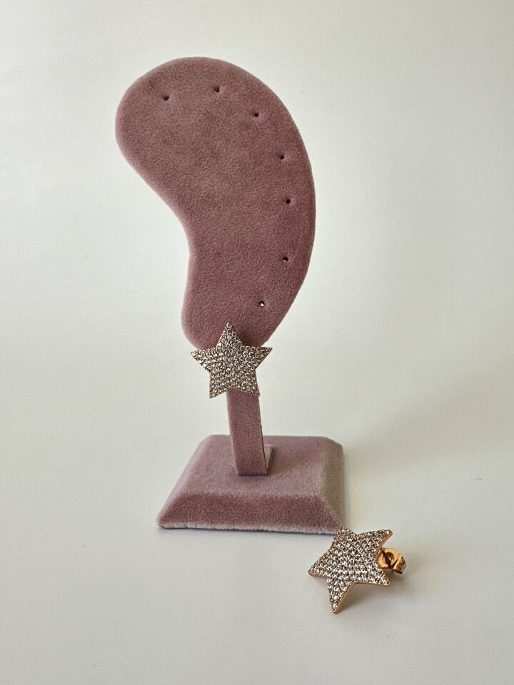 Zirkon Taş Kaplama Yıldız Model Gold Küpe