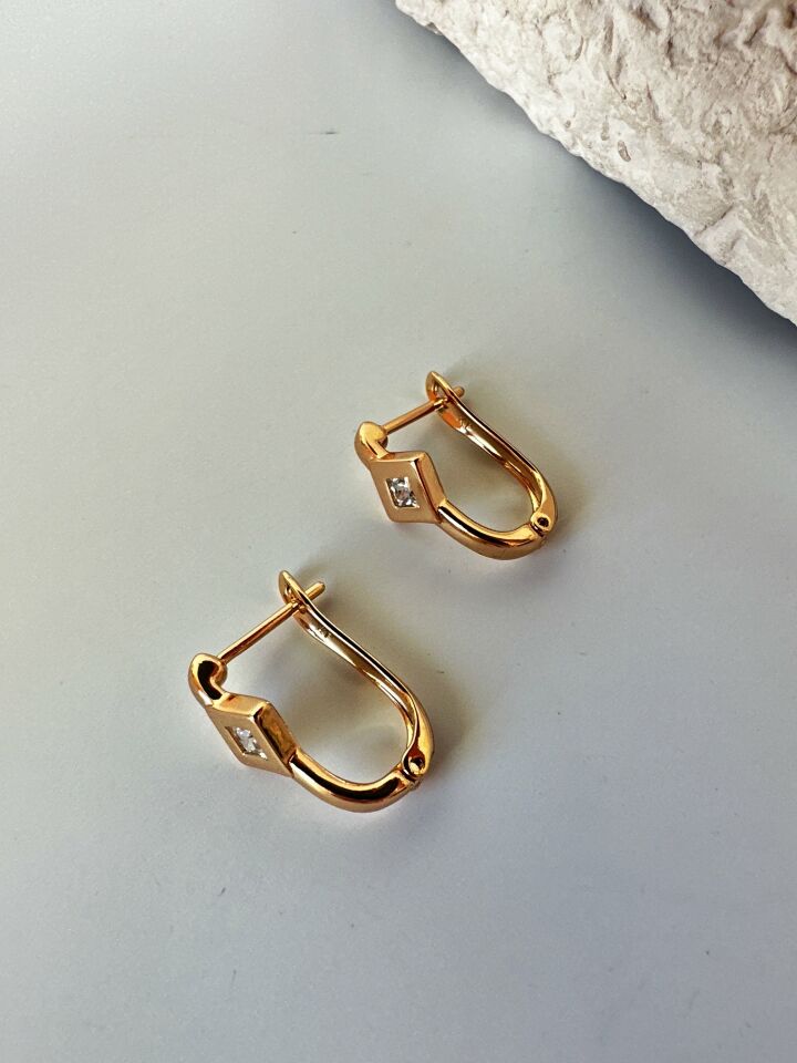 Zirkon Taş Detaylı Mini Gold Çelik Küpe