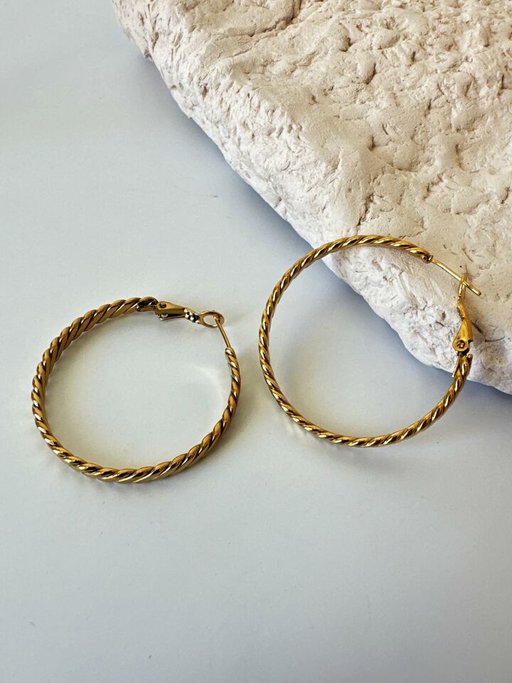 Burgu Model Gold Çelik Halka Küpe
