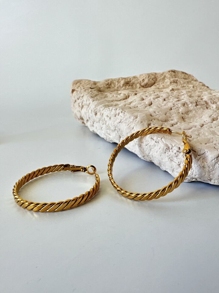 Burgu Model Gold Çelik Halka Küpe