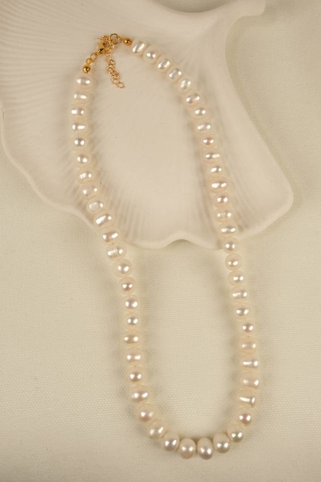 Vip Kalite Pirinç Üzeri Altın Kaplama A++ 7-8 mm Tatlı Su İncisi Choker Kolye
