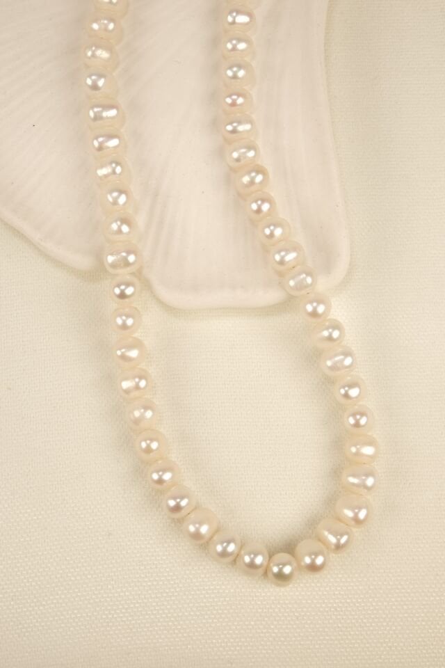 Vip Kalite Pirinç Üzeri Altın Kaplama A++ 7-8 mm Tatlı Su İncisi Choker Kolye