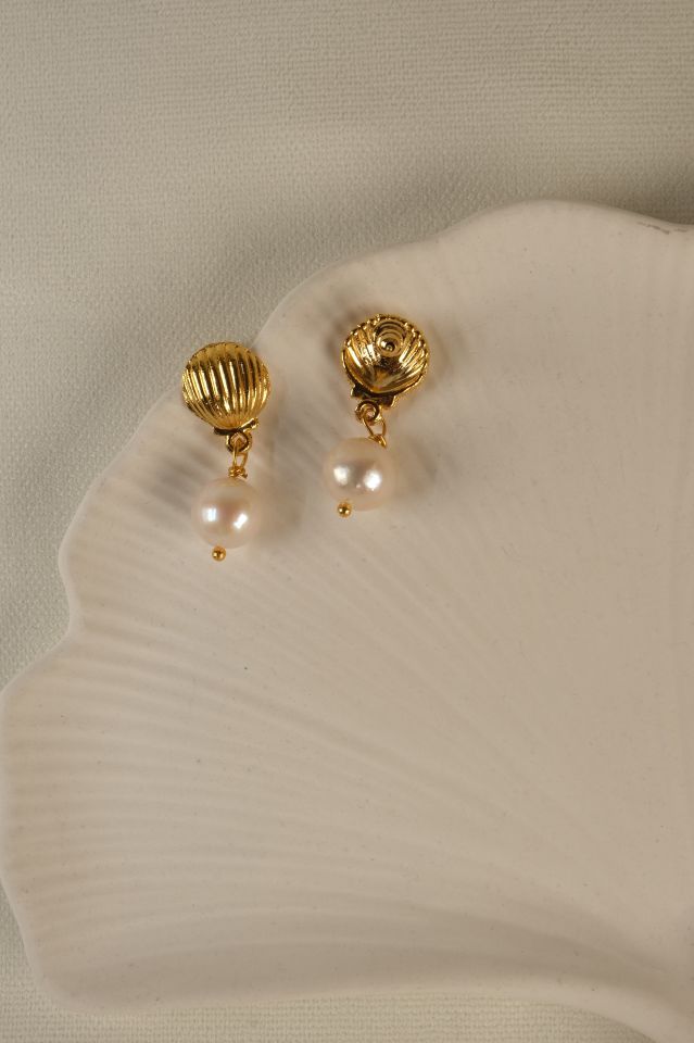 İstiridye Model Gerçek İnci Küpe