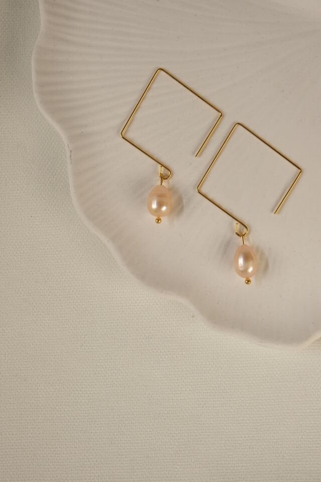 Square Stil Gerçek İnci Küpe
