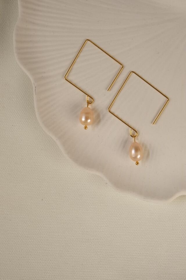 Square Stil Gerçek İnci Küpe