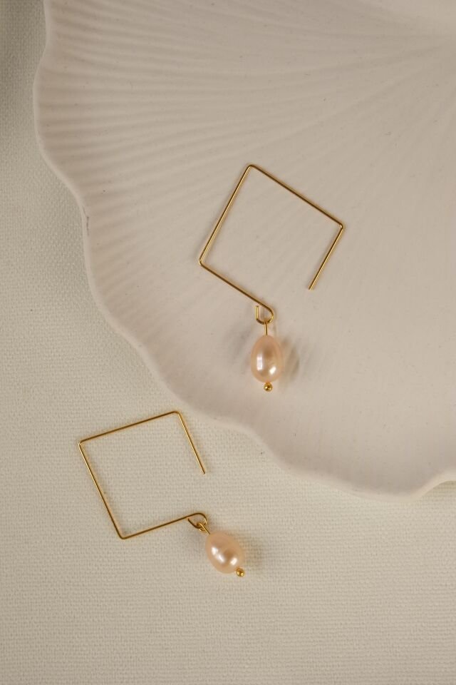 Square Stil Gerçek İnci Küpe