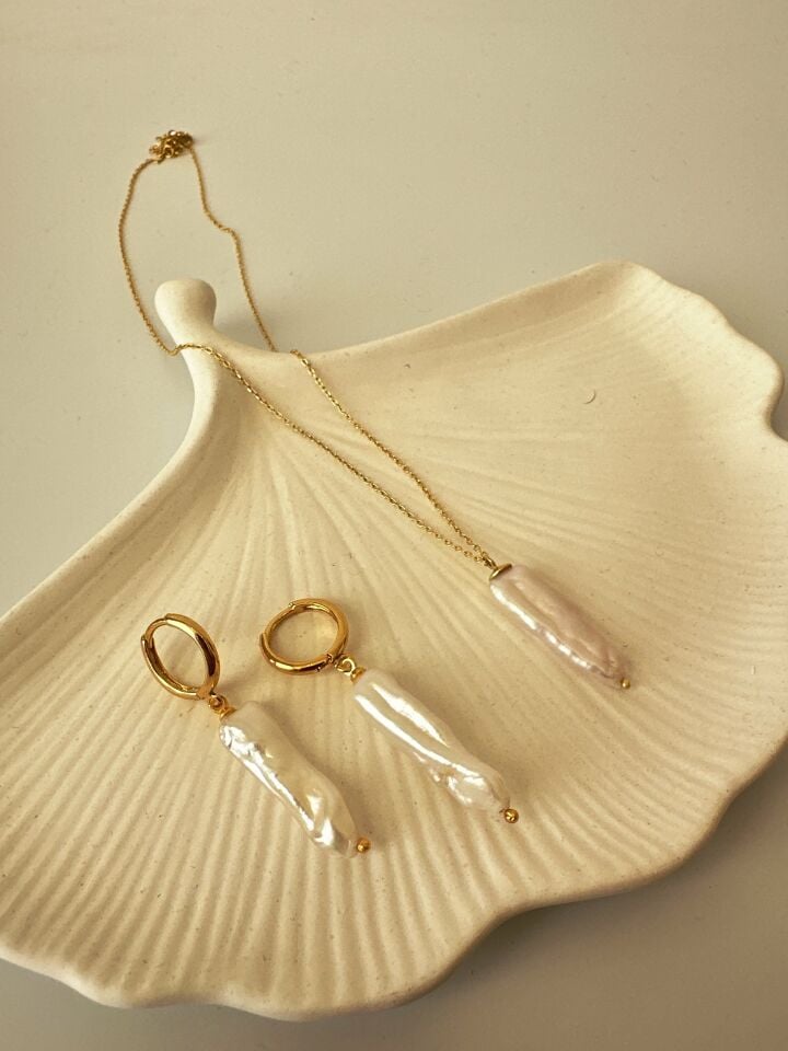 İnci Kolye ve Halka Küpe Set