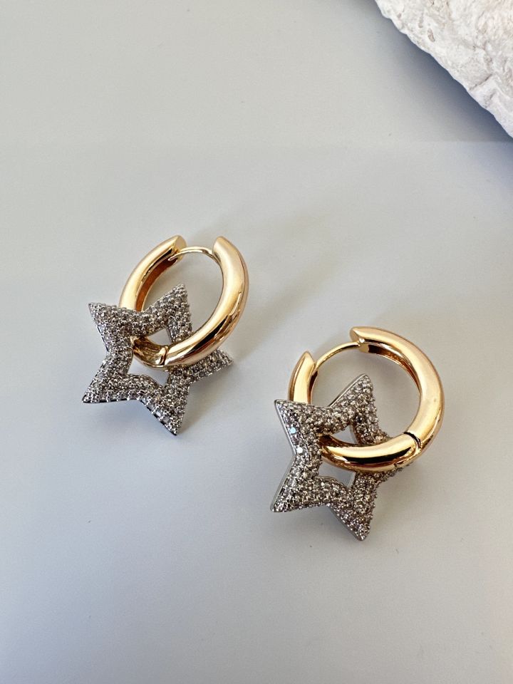 Zirkon Taşlı Yıldız Detaylı Vip Küpe