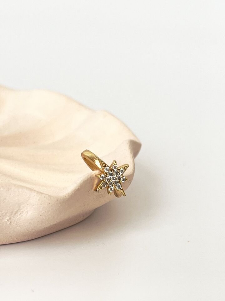 Kuzey Yıldızı Detaylı Zirkon Taşlı Gold Kıkırdak Küpe