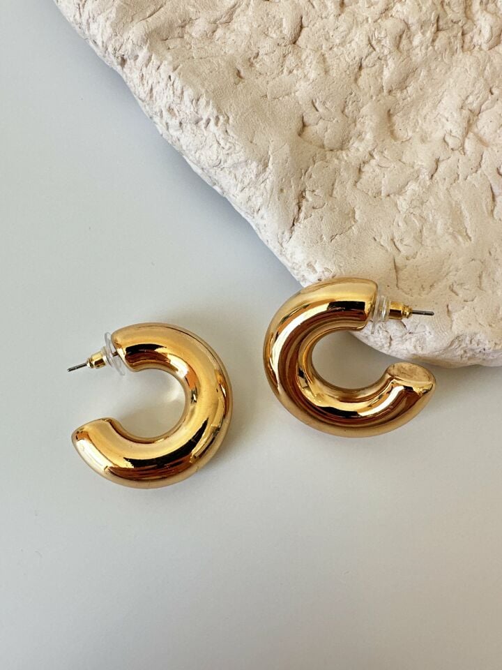 Gold Bombeli Kalın Halka Küpe