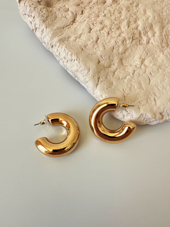 Gold Bombeli Kalın Halka Küpe
