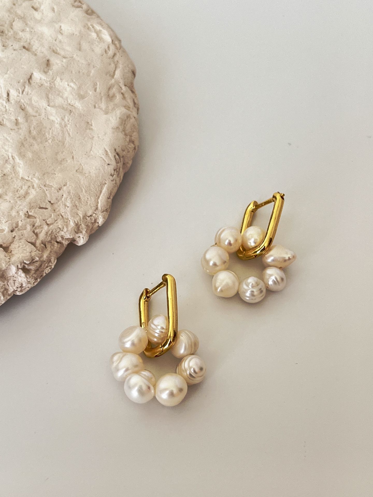 14K Altın Kaplama Gerçek İnci Küpe (Tasarım)