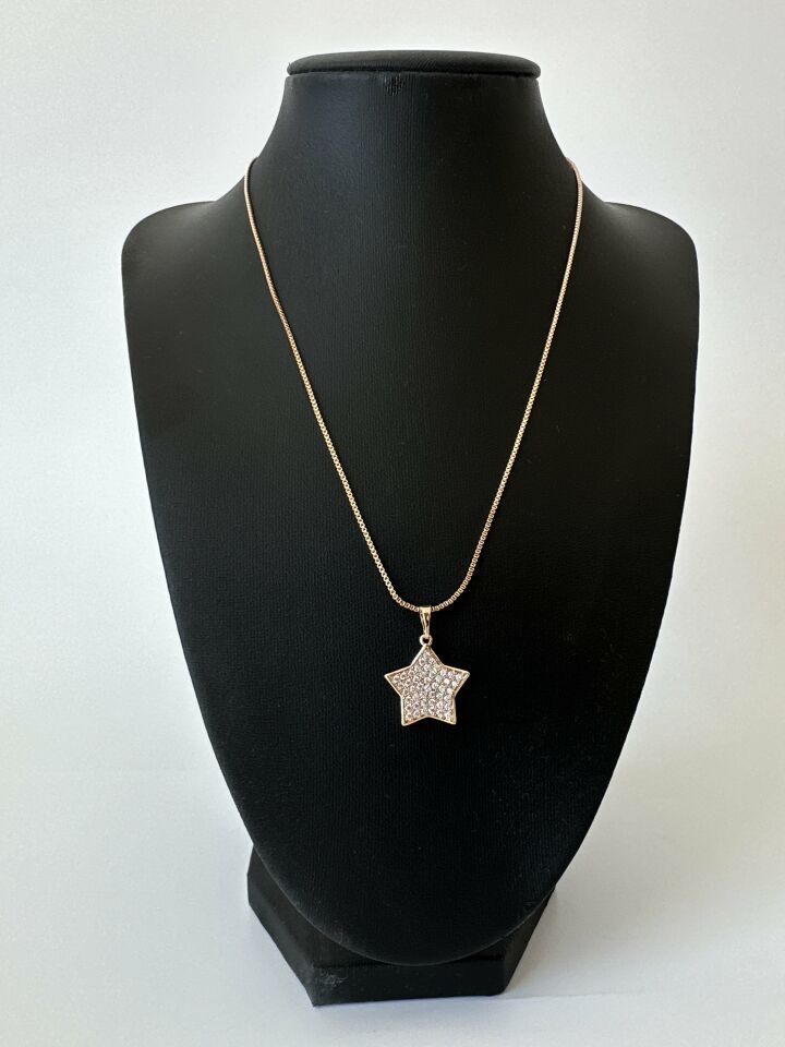 Zirkon Taş Detaylı Yıldız Model Çelik Kolye