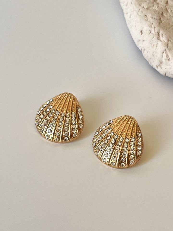 14K Altın Kaplama Zirkon Taşlı İstiridye Model Küpe