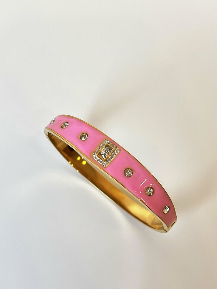 Zirkon Taş Detaylı Pembe Mineli Çelik Bileklik