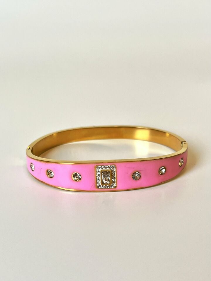 Zirkon Taş Detaylı Pembe Mineli Çelik Bileklik