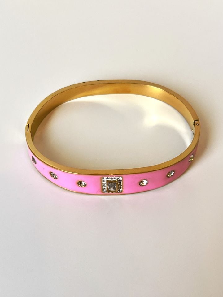 Zirkon Taş Detaylı Pembe Mineli Çelik Bileklik