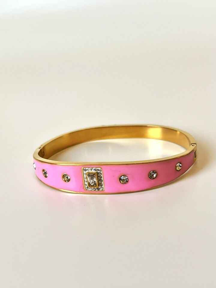 Zirkon Taş Detaylı Pembe Mineli Çelik Bileklik