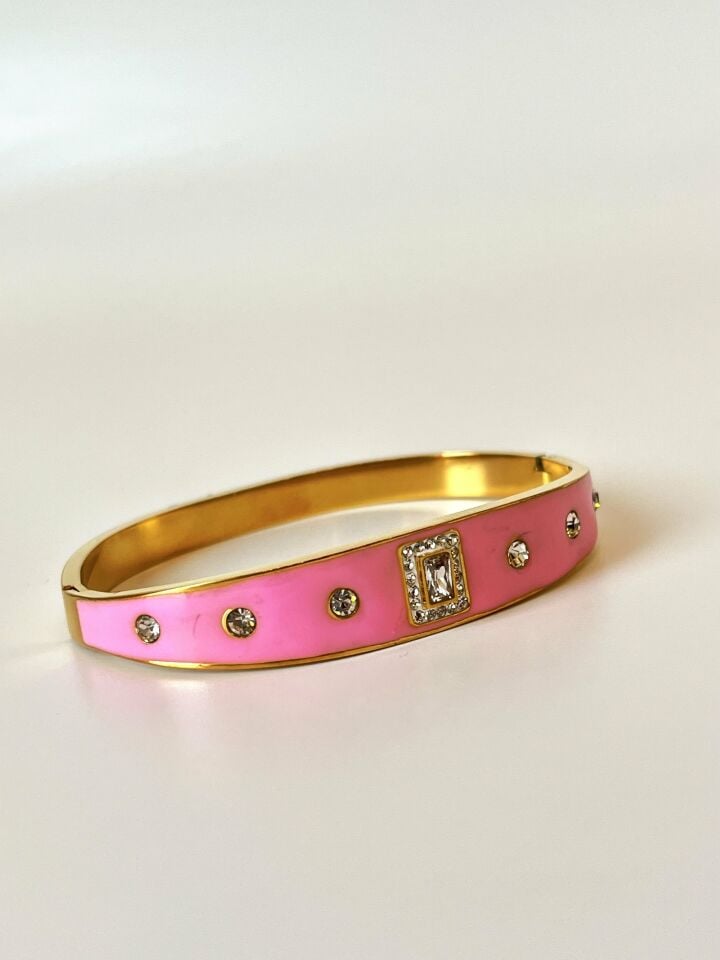 Zirkon Taş Detaylı Pembe Mineli Çelik Bileklik
