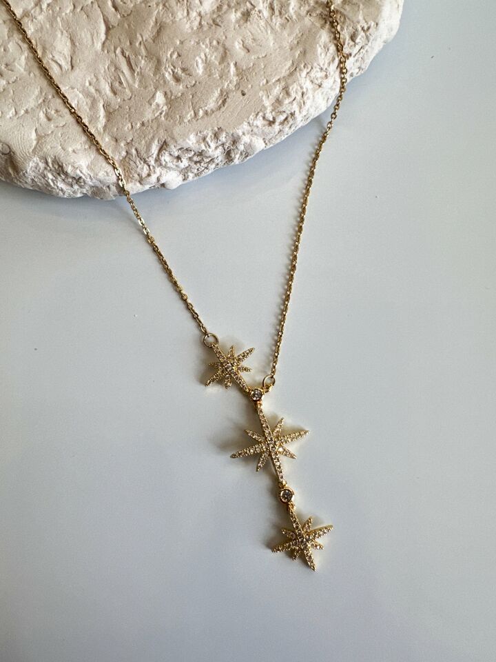 Kuzey Yıldızı Detaylı Zirkon Taşlı Çelik Kolye