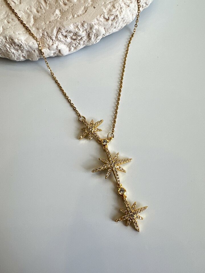 Kuzey Yıldızı Detaylı Zirkon Taşlı Çelik Kolye